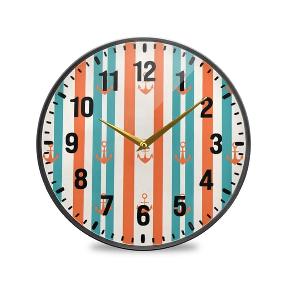 Yayeee Wall Clock Battery Operated 11.9" Silent Quartz Non-Ticking for Living Room Decor, Simple Nautical Pattern