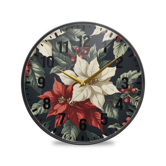 Yayeee Wall Clock Battery Operated 11.9" Silent Quartz Non-Ticking for Living Room Decor, White Christmas Leaves