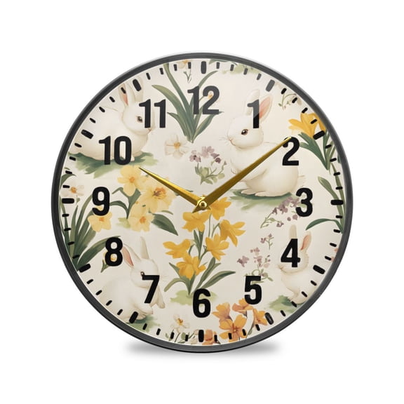 Yayeee Wall Clock Battery Operated 11.9" Silent Quartz Non-Ticking for Living Room Decor, White Rabbits