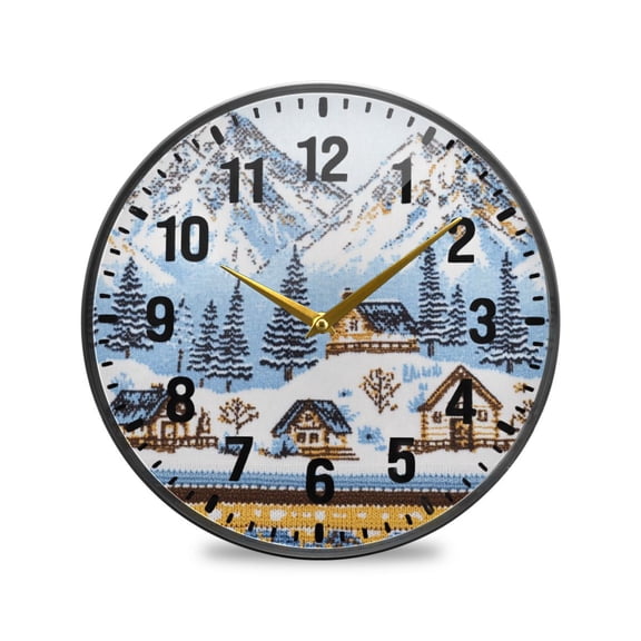 Yayeee Wall Clock Battery Operated 11.9" Silent Quartz Non-Ticking for Living Room Decor, Winter Village