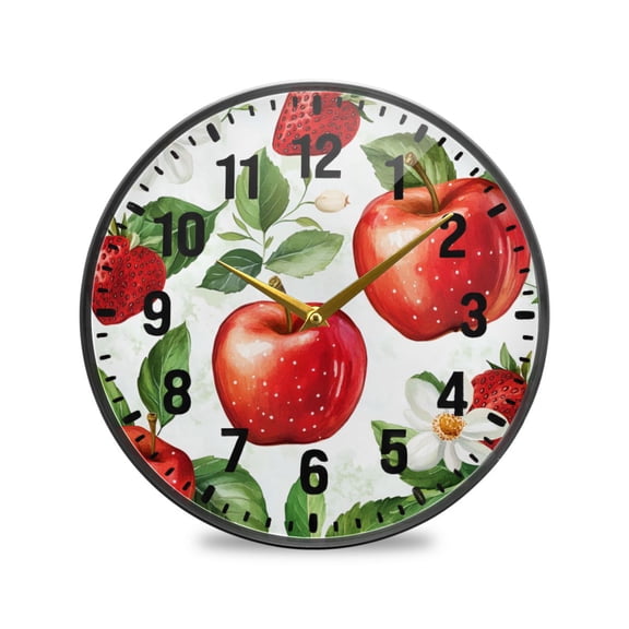 Yayeee Wall Clock Battery Operated 9.5" Silent Quartz Non-Ticking for Living Room Decor, Apple Pattern