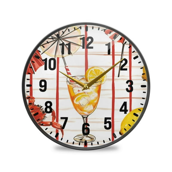 Yayeee Wall Clock Battery Operated 9.5" Silent Non-Ticking for Living Room, Beach Crab