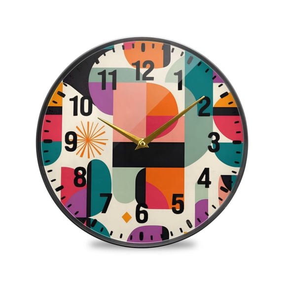 Yayeee Wall Clock Battery Operated 9.5" Silent Non-Ticking for Living Room, Beige Abstract