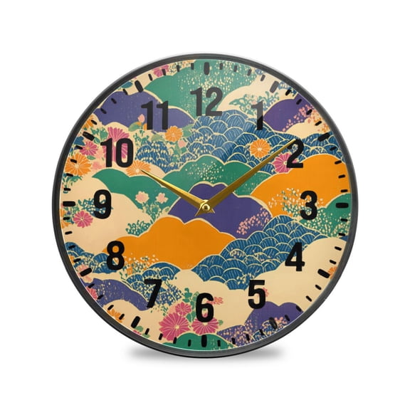 Yayeee Wall Clock Battery Operated 9.5" Silent Quartz Non-Ticking for Living Room Decor, Beige Floral Wave