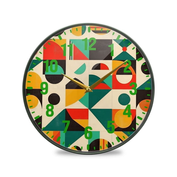 Yayeee Wall Clock Battery Operated 9.5" Silent Non-Ticking for Living Room, Beige Geometric