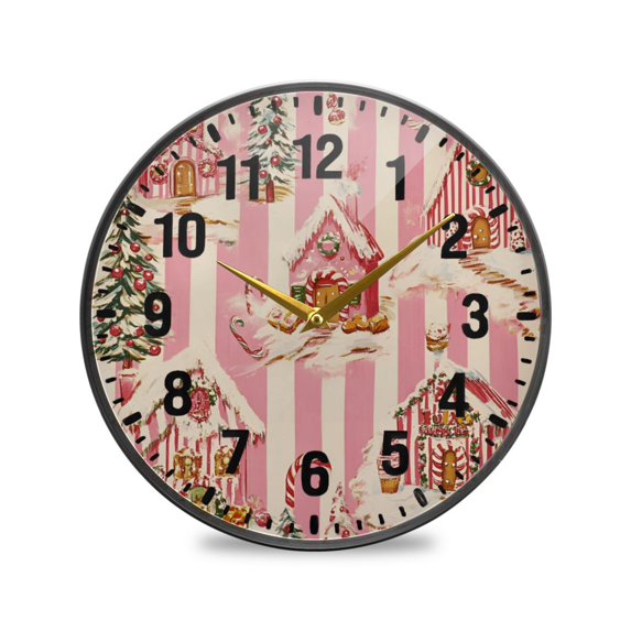 Yayeee Wall Clock Battery Operated 9.5" Silent Quartz Non-Ticking for Living Room Decor, Beige Gingerbread Houses