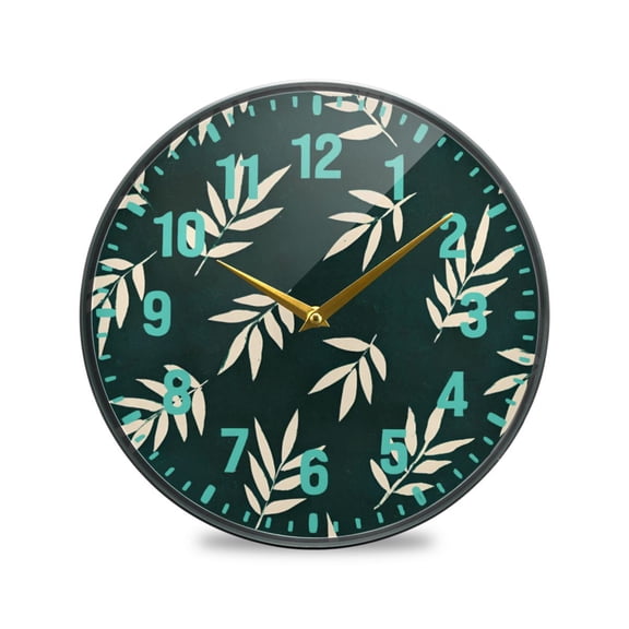 Yayeee Wall Clock Battery Operated 9.5" Silent Non-Ticking for Living Room, Beige Leaves