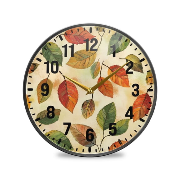 Yayeee Wall Clock Battery Operated 9.5" Silent Non-Ticking for Living Room, Beige Leaves