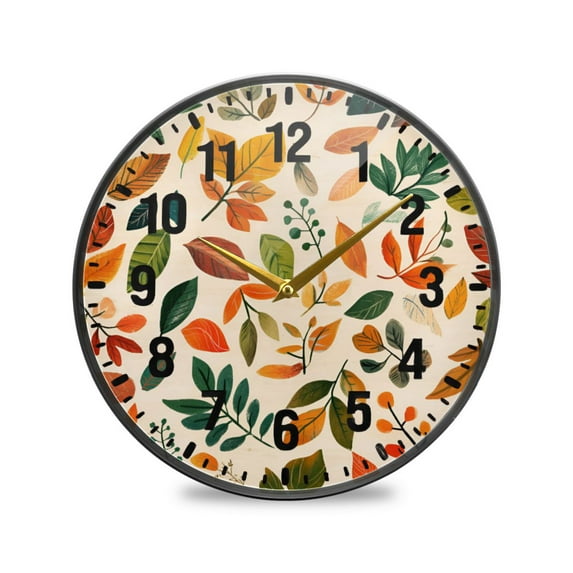 Yayeee Wall Clock Battery Operated 9.5" Silent Non-Ticking for Living Room, Beige Retro Leaves