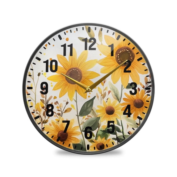 Yayeee Wall Clock Battery Operated 9.5" Silent Quartz Non-Ticking for Living Room Decor, Beige Sunflowers