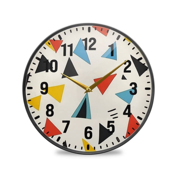 Yayeee Wall Clock Battery Operated 9.5" Silent Quartz Non-Ticking for Living Room Decor, Beige Triangles