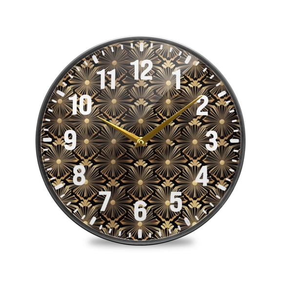 Yayeee Wall Clock Battery Operated 9.5" Silent Quartz Non-Ticking for Living Room Decor, Black Floral Pattern
