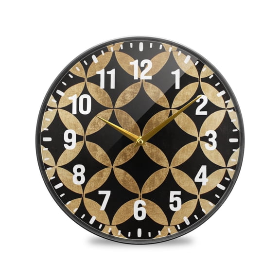 Yayeee Wall Clock Battery Operated 9.5" Silent Quartz Non-Ticking for Living Room Decor, Black Geometric