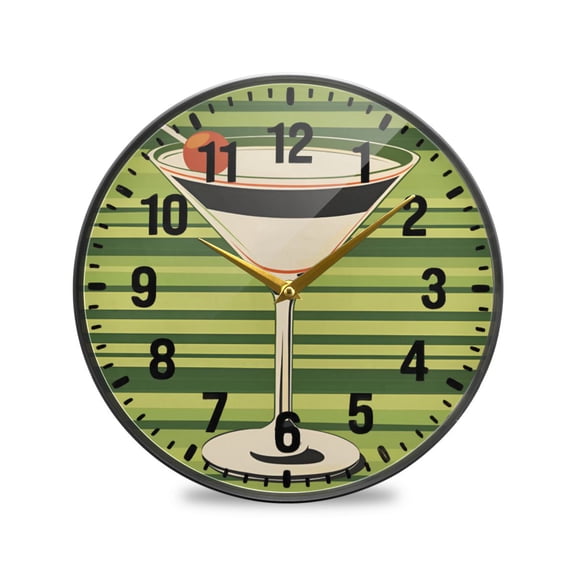 Yayeee Wall Clock Battery Operated 9.5" Silent Quartz Non-Ticking for Living Room Decor, Black Martini