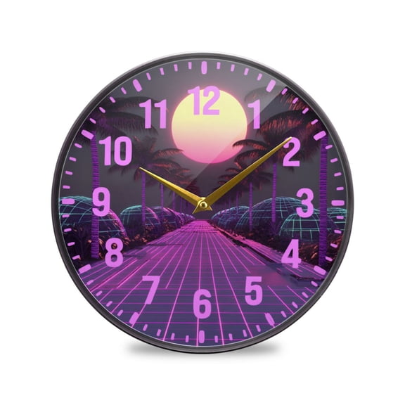 Yayeee Wall Clock Battery Operated 9.5" Silent Non-Ticking for Living Room, Black Neon Road