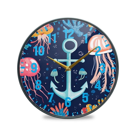 Yayeee Wall Clock Battery Operated 9.5" Silent Quartz Non-Ticking for Living Room Decor, Blue Anchor
