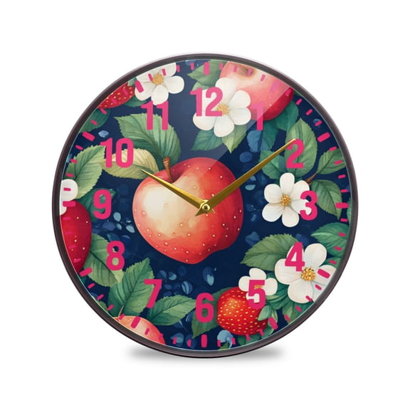 Yayeee Wall Clock Battery Operated 9.5" Silent Quartz Non-Ticking for Living Room Decor, Blue Apple Pattern