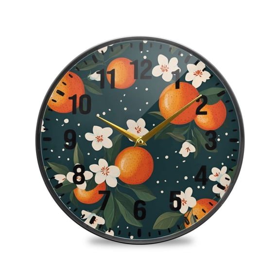 Yayeee Wall Clock Battery Operated 9.5" Silent Quartz Non-Ticking for Living Room Decor, Blue Floral Oranges