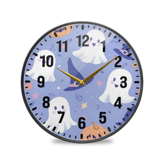Yayeee Wall Clock Battery Operated 9.5" Silent Quartz Non-Ticking for Living Room Decor, Blue Halloween