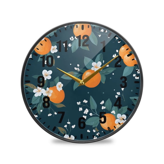 Yayeee Wall Clock Battery Operated 9.5" Silent Non-Ticking for Living Room, Blue Oranges