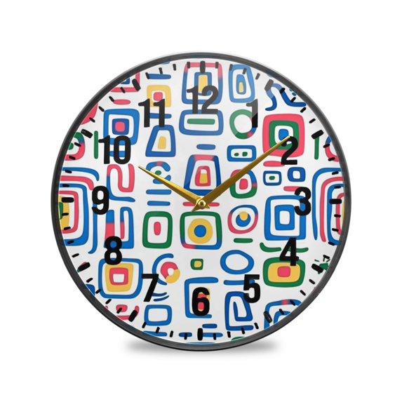 Yayeee Wall Clock Battery Operated 9.5" Silent Quartz Non-Ticking for Living Room Decor, Blue Retro Pattern