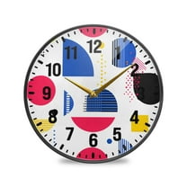 Yayeee Wall Clock Battery Operated 9.5" Silent Non-Ticking for Living Room, Blue Retro Shapes