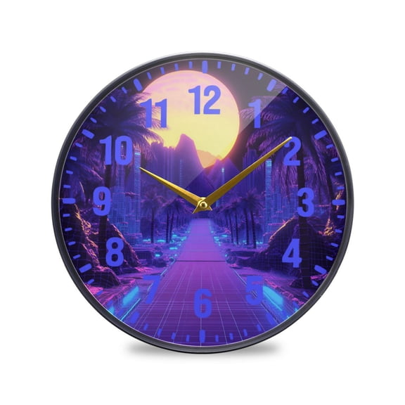 Yayeee Wall Clock Battery Operated 9.5" Silent Non-Ticking for Living Room, Blue Road