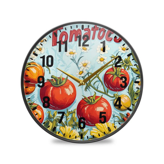 Yayeee Wall Clock Battery Operated 9.5" Silent Non-Ticking for Living Room, Blue Tomatoes
