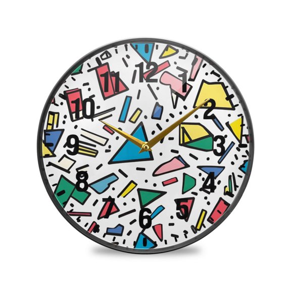 Yayeee Wall Clock Battery Operated 9.5" Silent Non-Ticking for Living Room, Blue Triangles