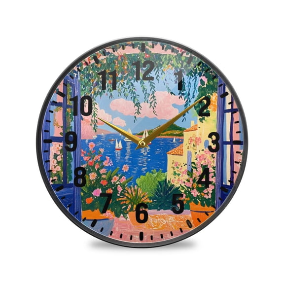 Yayeee Wall Clock Battery Operated 9.5" Silent Quartz Non-Ticking for Living Room Decor, Blue Window