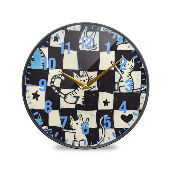 Yayeee Wall Clock Battery Operated 9.5" Silent Quartz Non-Ticking for Living Room Decor, Blue and White Cat