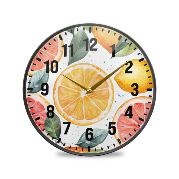 Yayeee Wall Clock Battery Operated 9.5" Silent Non-Ticking for Living Room, Candy Lemon Slices