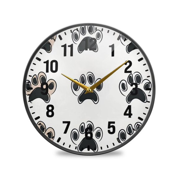 Yayeee Wall Clock Battery Operated 9.5" Silent Quartz Non-Ticking for Living Room Decor, Cartoon Cat Paw