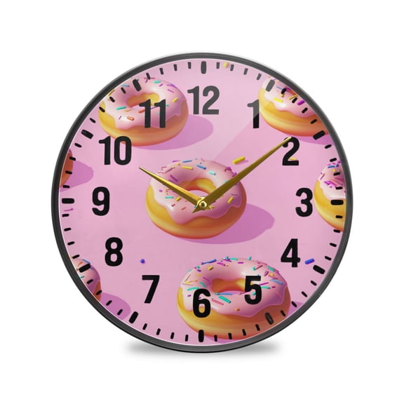 Yayeee Wall Clock Battery Operated 9.5" Silent Quartz Non-Ticking for Living Room Decor, Cartoon Doughnuts
