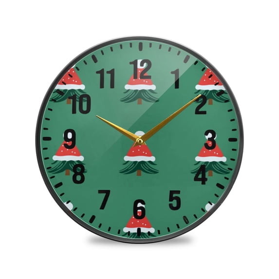 Yayeee Wall Clock Battery Operated 9.5" Silent Quartz Non-Ticking for Living Room Decor, Christmas Trees
