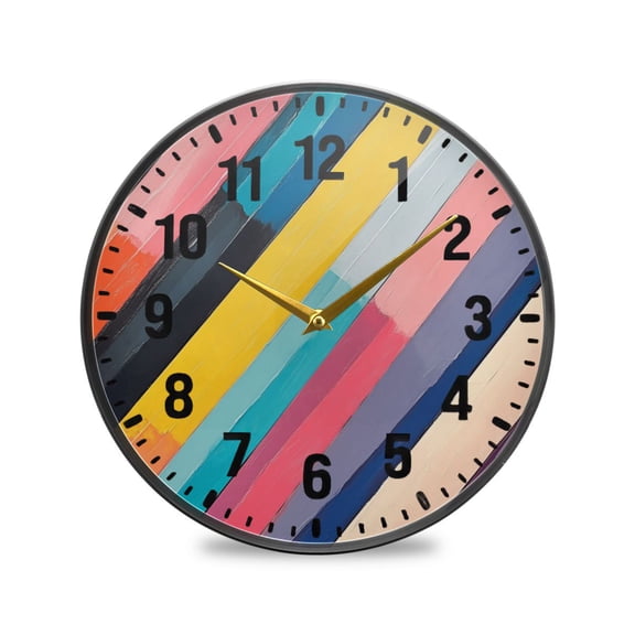 Yayeee Wall Clock Battery Operated 9.5" Silent Quartz Non-Ticking for Living Room Decor, Color Striped