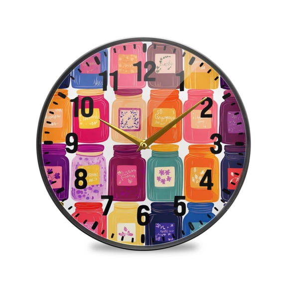 Yayeee Wall Clock Battery Operated 9.5" Silent Non-Ticking for Living Room, Colorful Jars