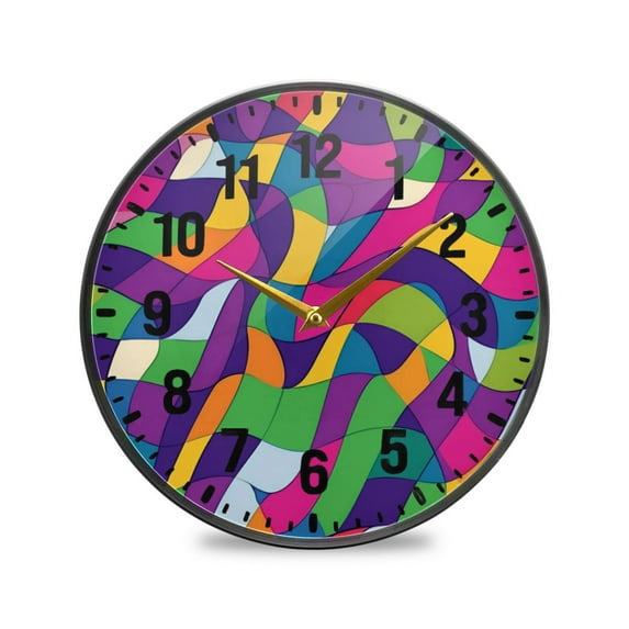 Yayeee Wall Clock Battery Operated 9.5" Silent Non-Ticking for Living Room, Colorful Plaid