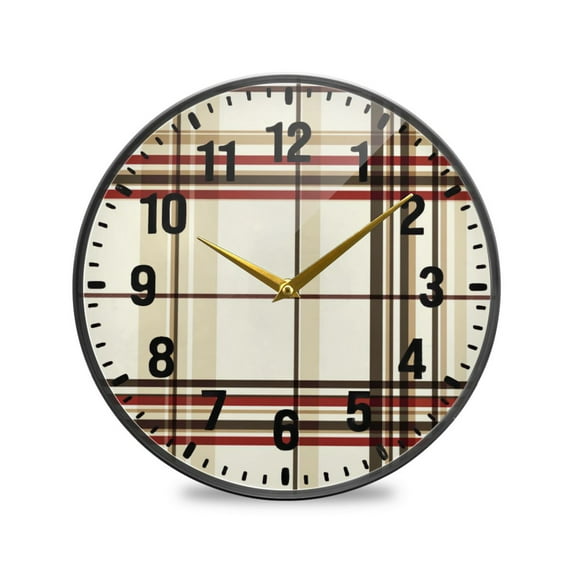 Yayeee Wall Clock Battery Operated 9.5" Silent Non-Ticking for Living Room, Cream Plaid