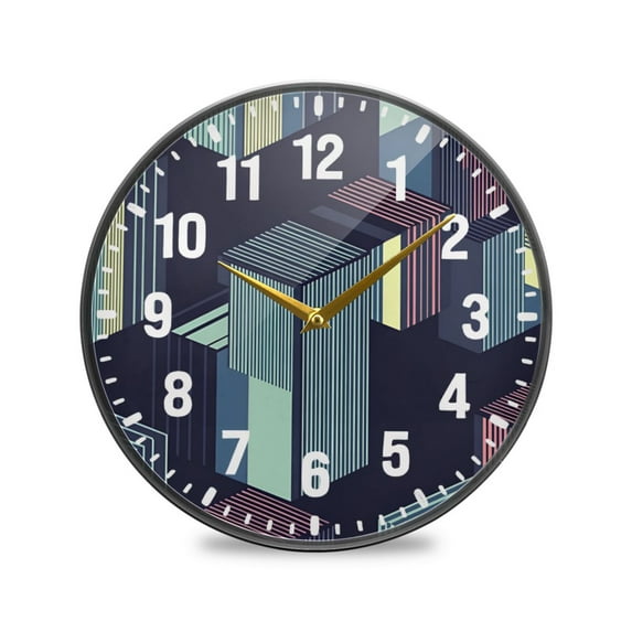 Yayeee Wall Clock Battery Operated 9.5" Silent Quartz Non-Ticking for Living Room Decor, Cube Stripes