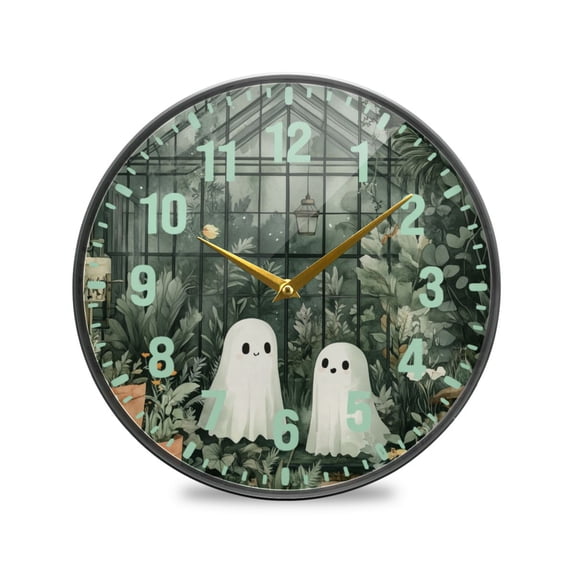 Yayeee Wall Clock Battery Operated 9.5" Silent Quartz Non-Ticking for Living Room Decor, Cute Ghosts Playing