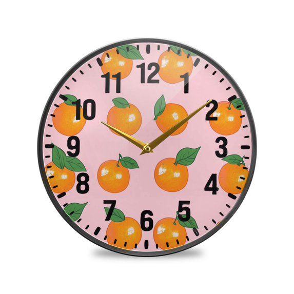 Yayeee Wall Clock Battery Operated 9.5" Silent Quartz Non-Ticking for Living Room Decor, Cute Oranges