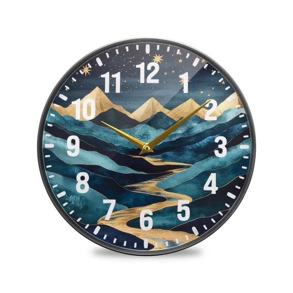 Yayeee Wall Clock Battery Operated 9.5" Silent Quartz Non-Ticking for Living Room Decor, Dark Mountains