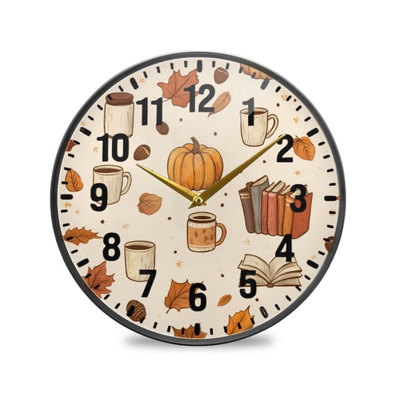 Yayeee Wall Clock Battery Operated 9.5" Silent Quartz Non-Ticking for Living Room Decor, Fall Beige Pumpkin
