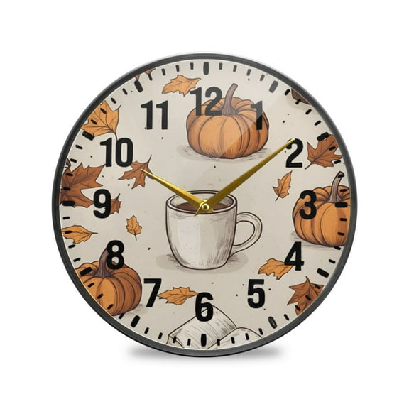 Yayeee Wall Clock Battery Operated 9.5" Silent Non-Ticking for Living Room, Fall Pumpkin Pattern