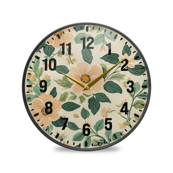 Yayeee Wall Clock Battery Operated 9.5" Silent Non-Ticking for Living Room, Floral Design