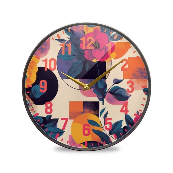 Yayeee Wall Clock Battery Operated 9.5" Silent Quartz Non-Ticking for Living Room Decor, Flowers Pattern Style