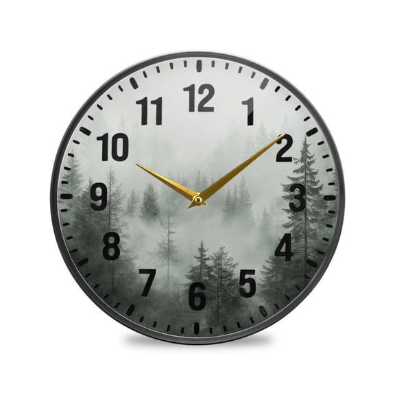 Yayeee Wall Clock Battery Operated 9.5" Silent Quartz Non-Ticking for Living Room Decor, Foggy Forest