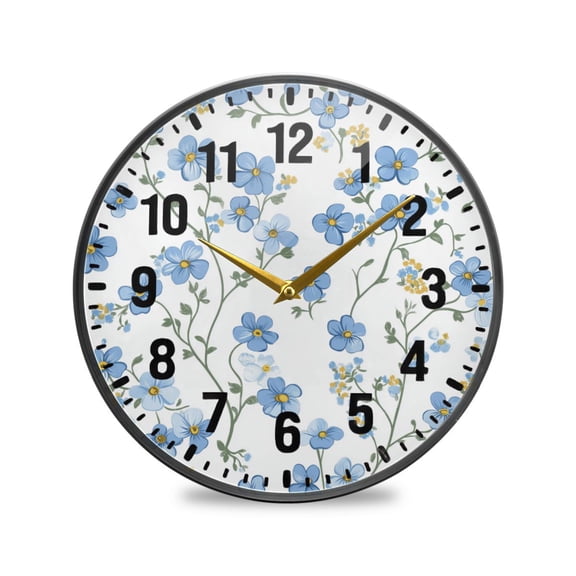 Yayeee Wall Clock Battery Operated 9.5" Silent Non-Ticking for Living Room, Forget Me Not