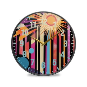 Yayeee Wall Clock Battery Operated 9.5" Silent Quartz Non-Ticking for Living Room Decor, Futuristic Sun